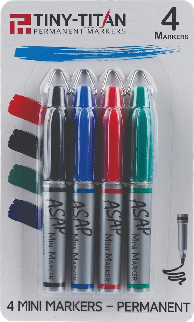 Tiny-Titan Mini Markers - Keychain Clip Golf Ball Marker - Clip On Nurse's Badge - Fine Point - Assorted Red, Blue, Green, Black - 4 Pens Per Pack - Image 1